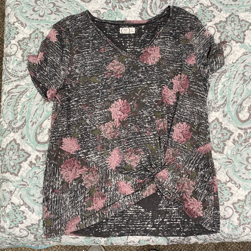 Gray washed floral top